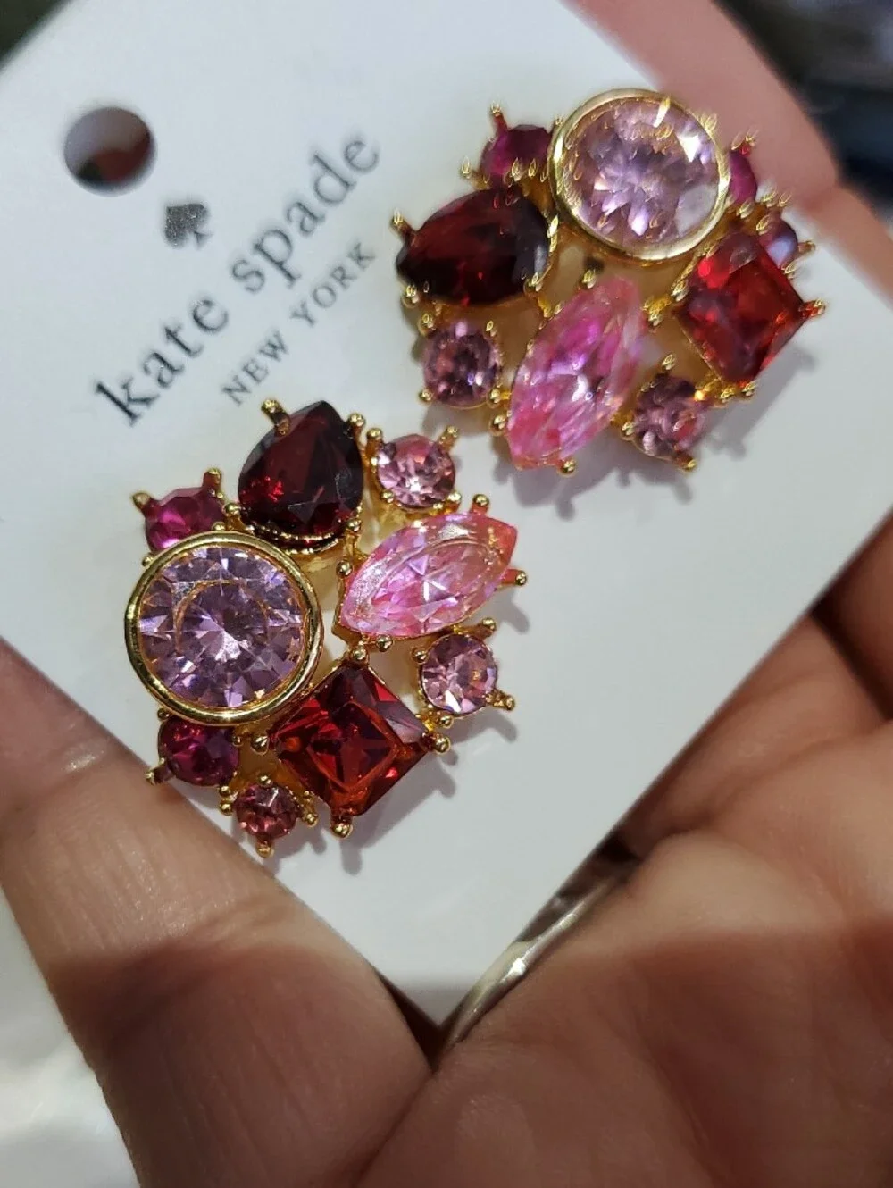 kate spade Pink & Red Crystal Cluster Earrings